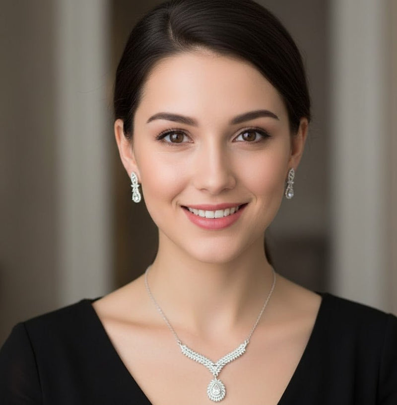 Elite V-Shape Sparkle Necklace Set for Women