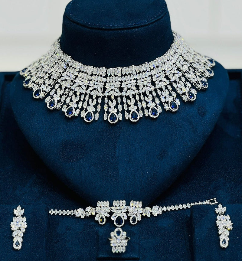 Luxury Sapphire Grace Crystal Choker Set for Women
