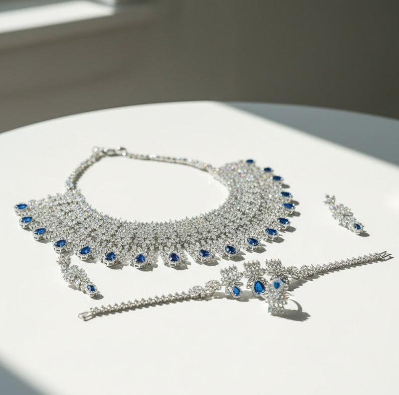 Luxury Sapphire Grace Crystal Choker Set for Women