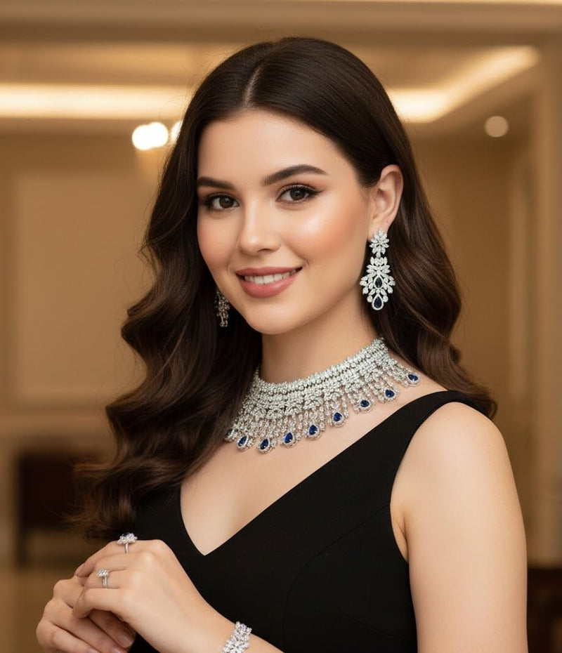 Luxury Sapphire Grace Crystal Choker Set for Women
