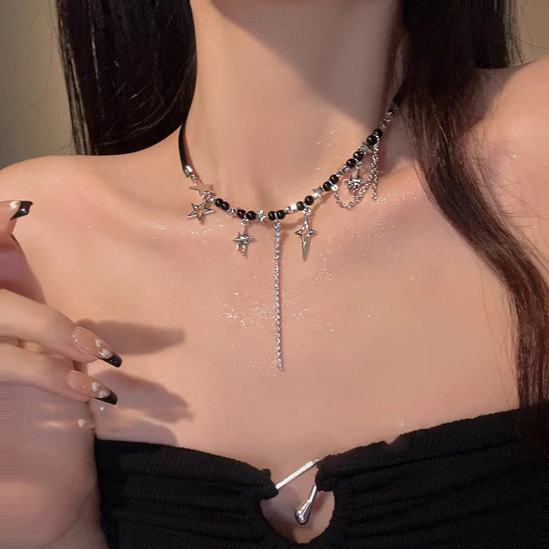 Black Star Beaded Necklace for Women