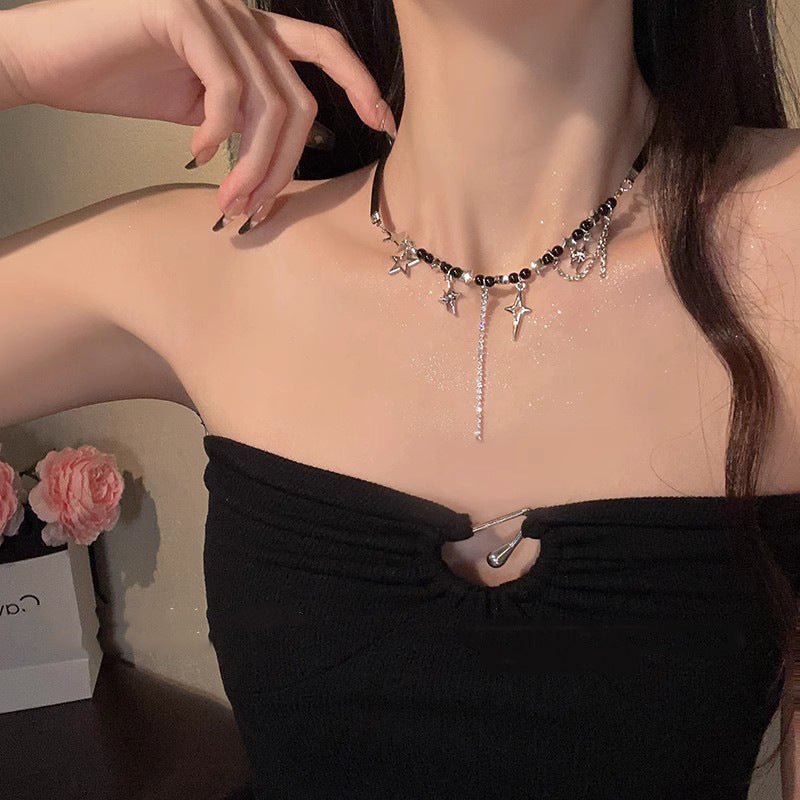 Black Star Beaded Necklace for Women