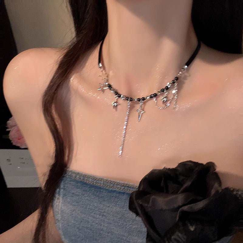 Black Star Beaded Necklace for Women